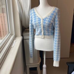 Aeropostale Light Blue and White Cropped Cardigan